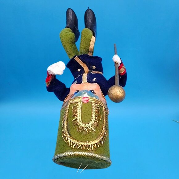 Vintage 1950s Elf Toy Soldier Ornament • Blue Red Green Felt with Velvet Gold Tr - Picture 7 of 10